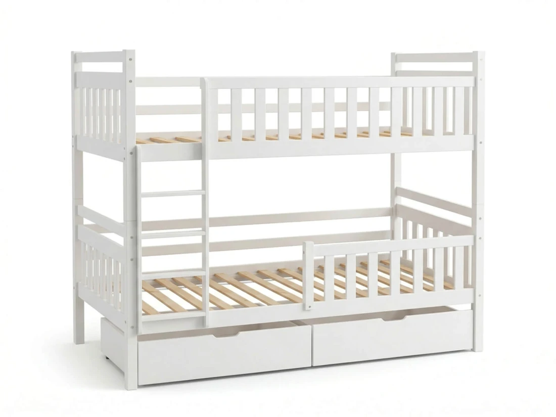 Letto a castello in legno 90x200 con cassetti P4S in bianco