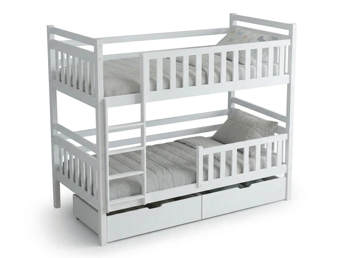 Letto a castello in legno 90x200 con cassetti P4S in bianco