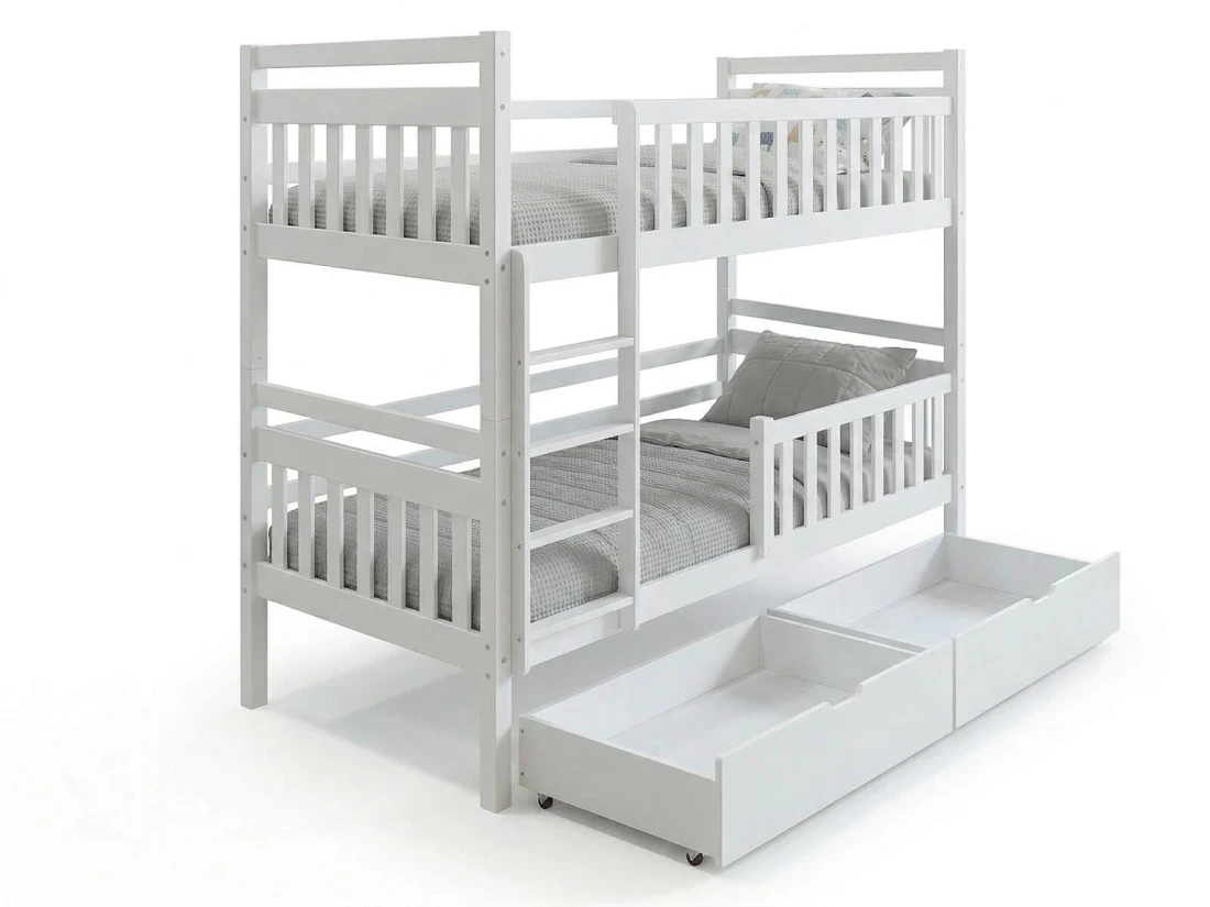 Letto a castello in legno 90x200 con cassetti P4S in bianco