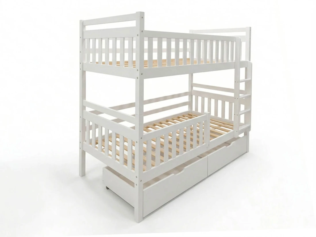 Letto a castello in legno 90x200 con cassetti P4S in bianco