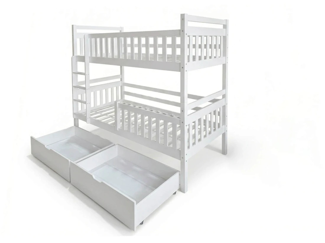 Letto a castello in legno 90x200 con cassetti P4S in bianco