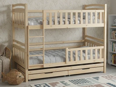 Letto a castello in legno per 3 persone 90x200 cm con cassetti P3S pino