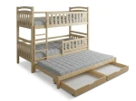 Letto a castello in legno per 3 persone 90x200 cm con cassetti P3S pino