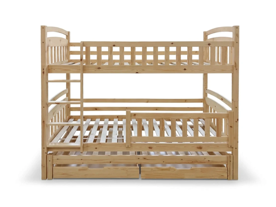Letto a castello in legno per 3 persone 90x200 cm con cassetti P3S pino