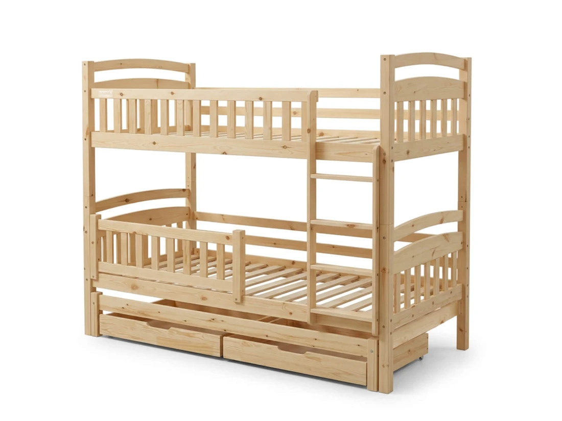 Letto a castello in legno per 3 persone 90x200 cm con cassetti P3S pino