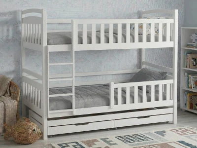 Letto a castello in legno per 3 persone 90x200 cm con cassetti P3S bianco