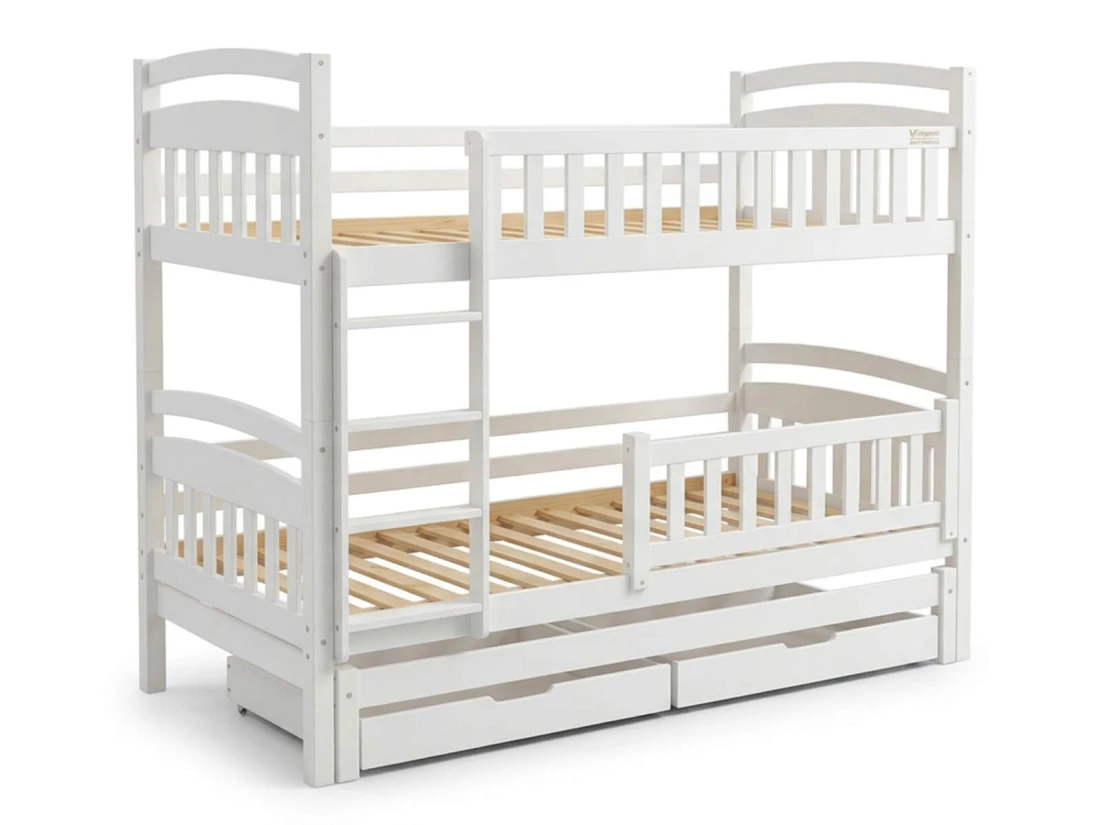 Letto a castello in legno per 3 persone 90x200 cm con cassetti P3S bianco