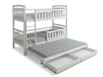 Letto a castello in legno per 3 persone 90x200 cm con cassetti P3S bianco