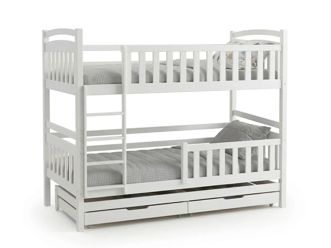 Letto a castello in legno per 3 persone 90x200 cm con cassetti P3S bianco