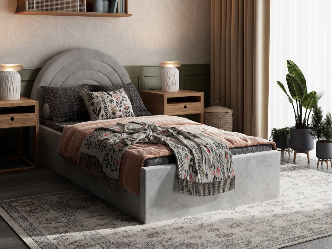 Letto imbottito per bambini con contenitore 90x200 con struttura in grigio Bluvel 03 Kids Line 5 Arcobaleno