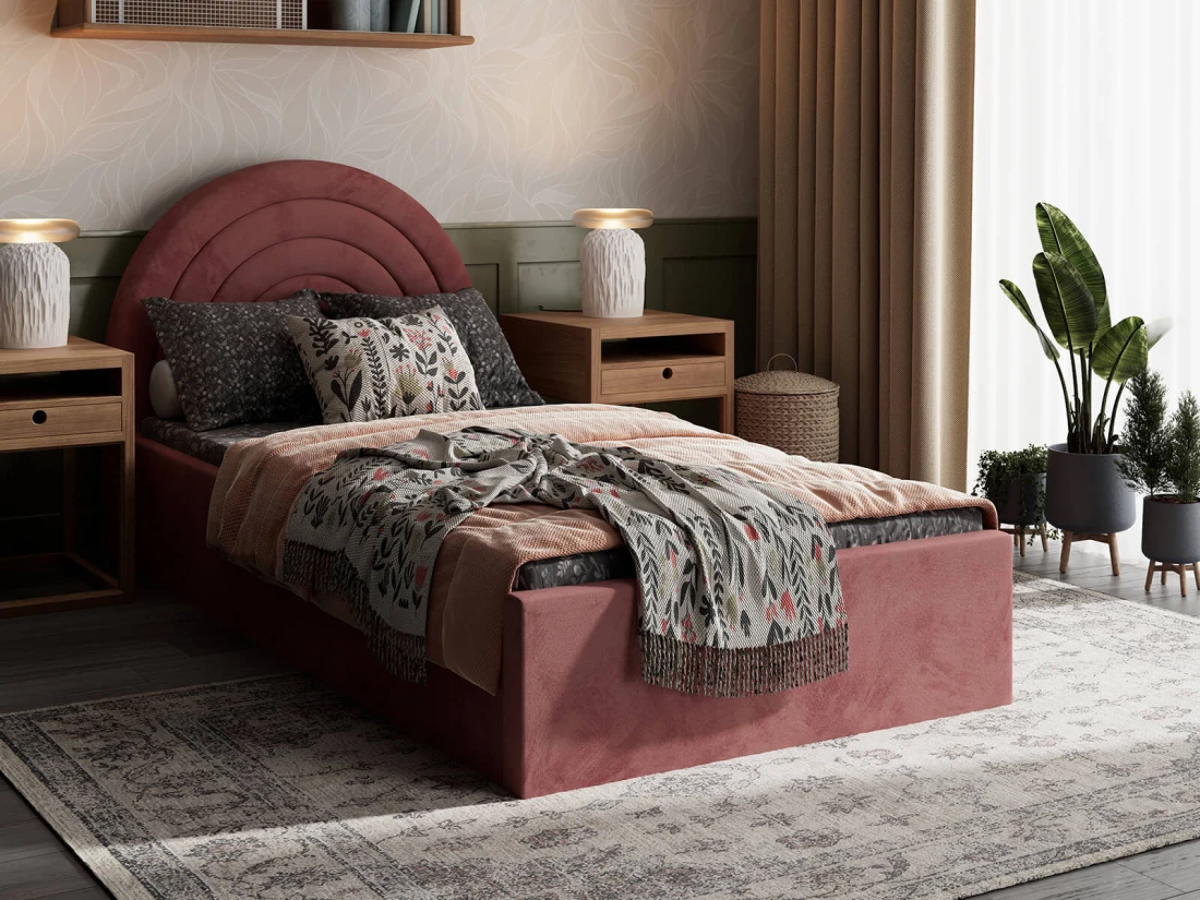 Letto imbottito per bambini con contenitore 90x200 con struttura in rosa Bluvel 52 Kids Line 5 Arcobaleno