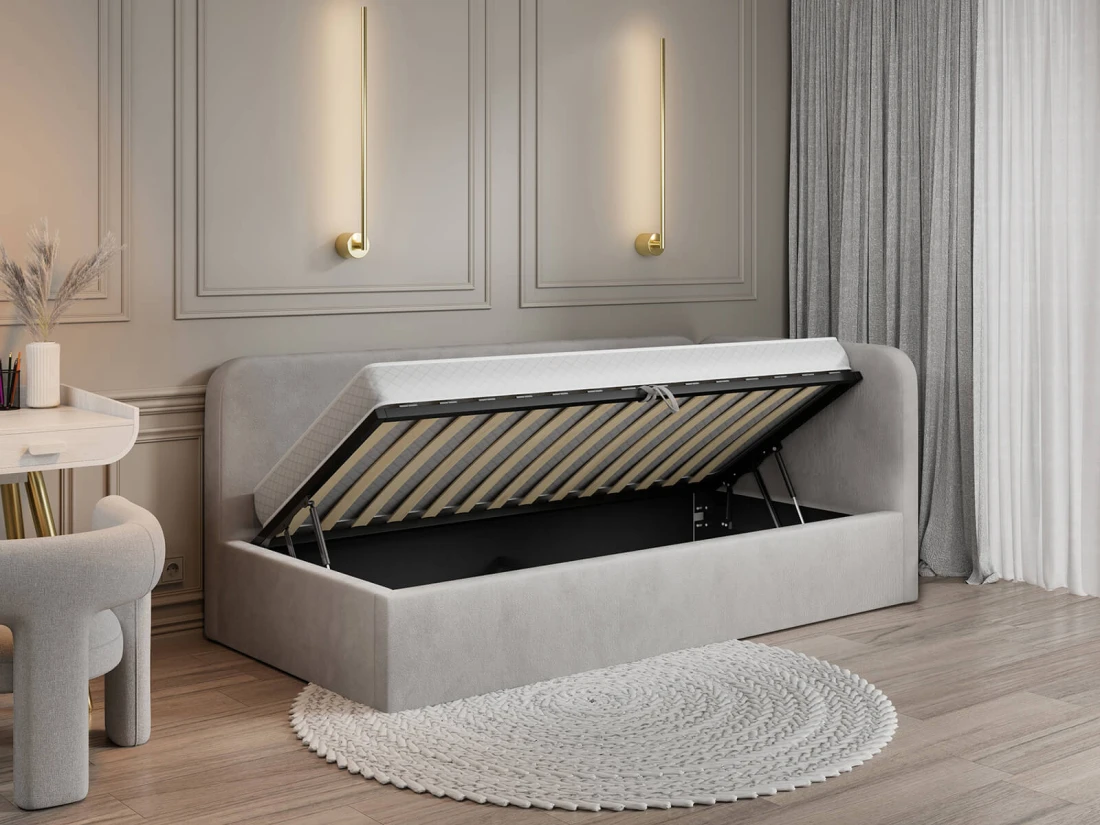 Divano singolo imbottito 90x200 con contenitore con struttura, Leo Bluvel 03 Grigio