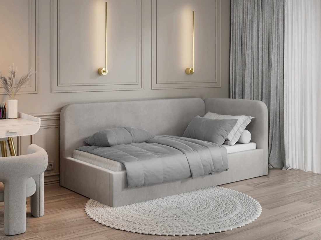 Divano singolo imbottito 90x200 con contenitore con struttura, Leo Bluvel 03 Grigio