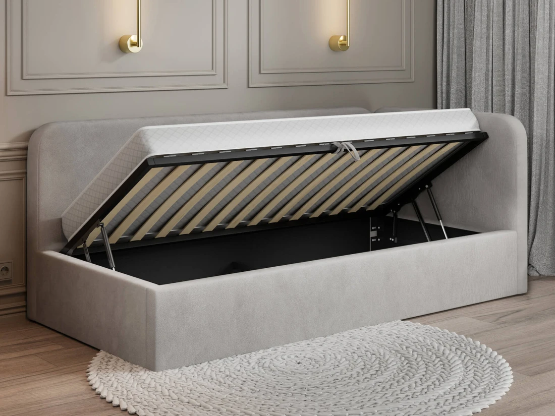 Divano singolo imbottito 90x200 con contenitore con struttura, Leo Bluvel 03 Grigio