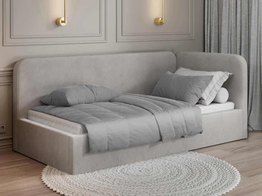Divano singolo imbottito 90x200 con contenitore con struttura, Leo Bluvel 03 Grigio