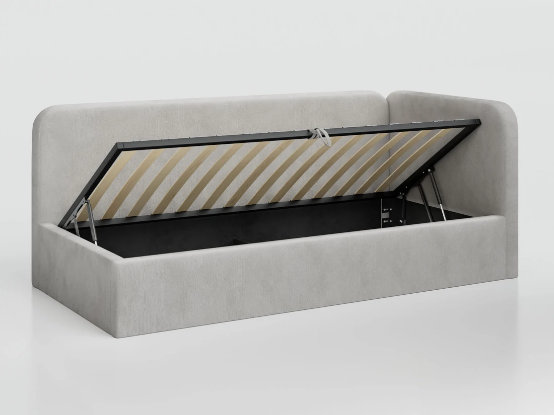 Divano singolo imbottito 90x200 con contenitore con struttura, Leo Bluvel 03 Grigio