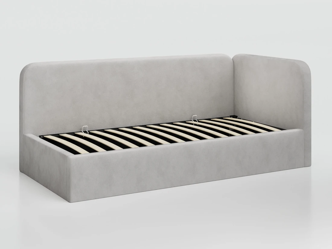 Divano singolo imbottito 90x200 con contenitore con struttura, Leo Bluvel 03 Grigio