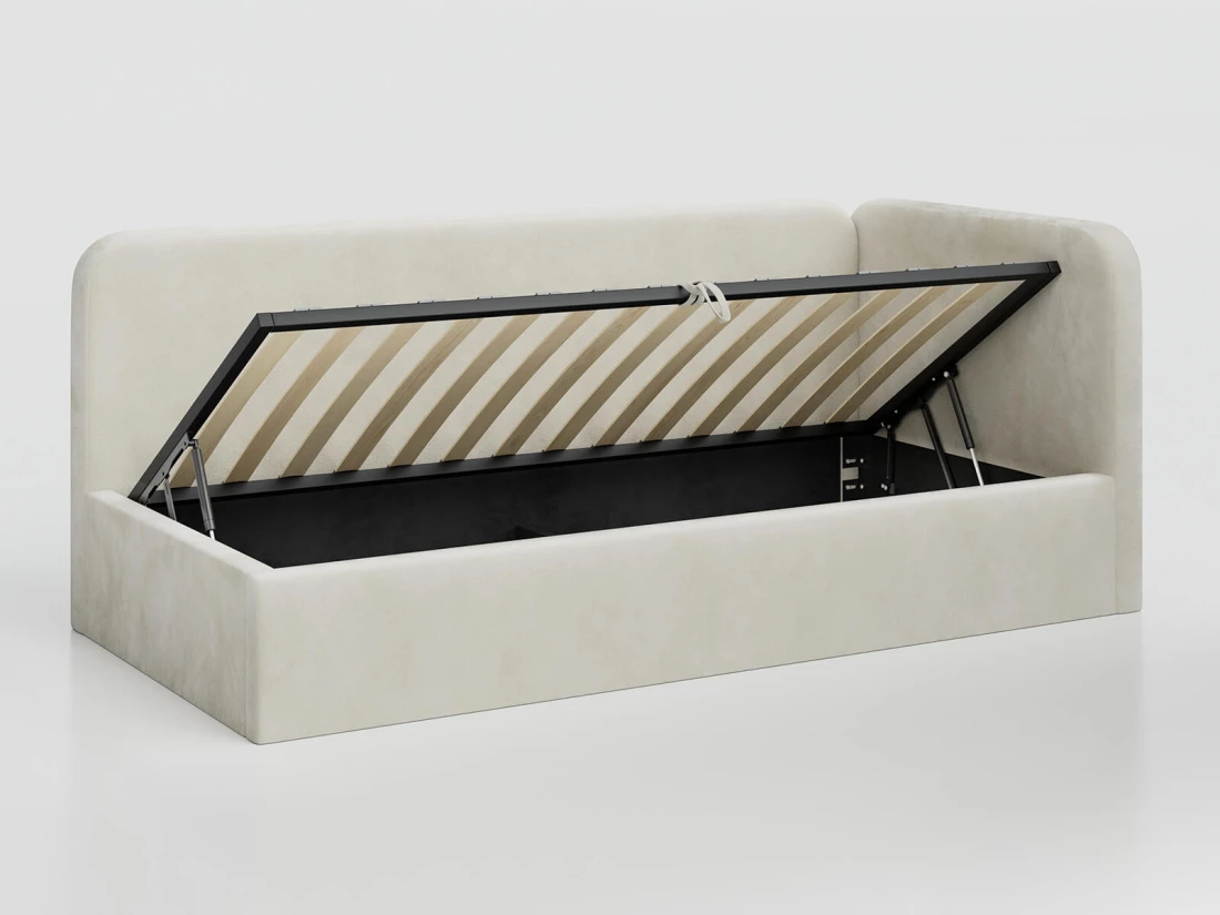 Divano singolo imbottito 90x200 con contenitore con struttura, Leo Bluvel 22 Beige