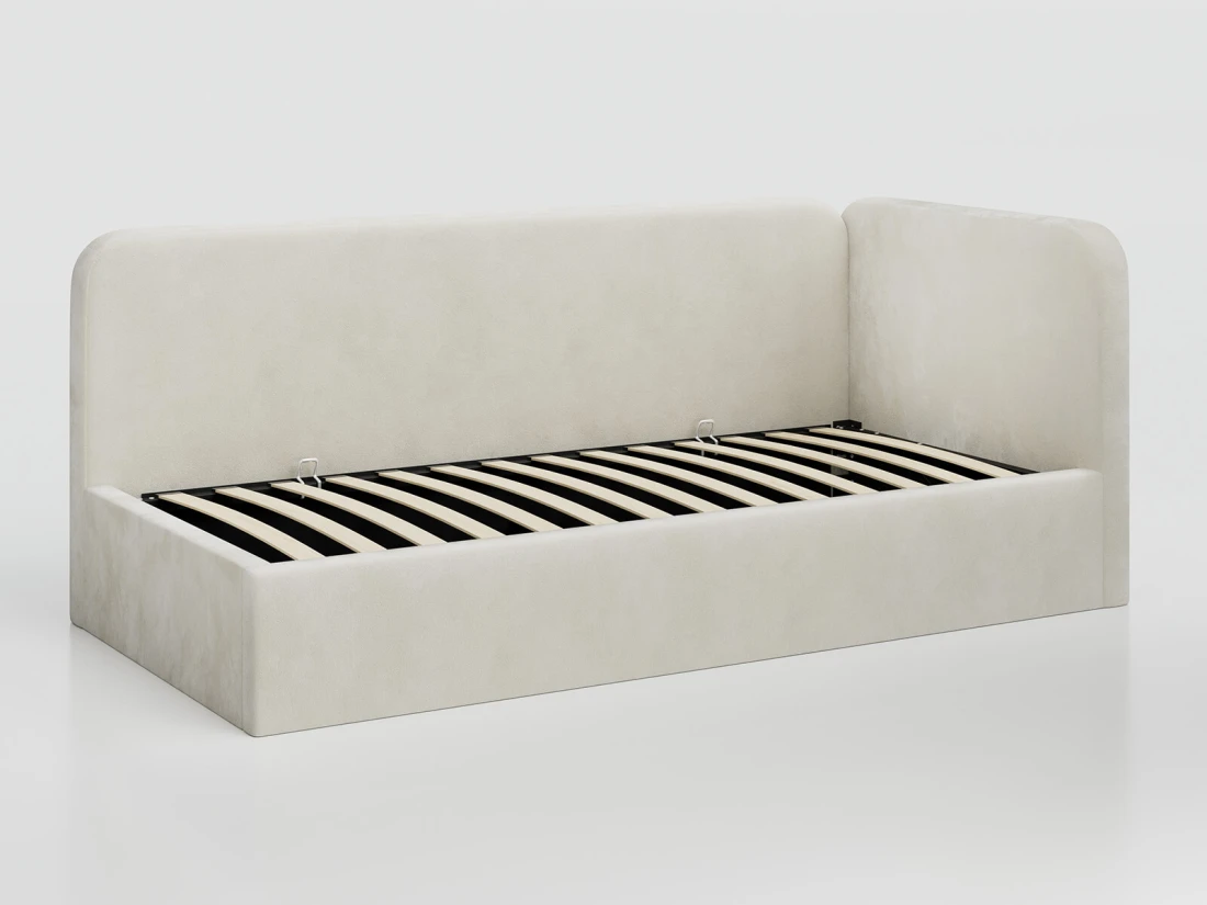 Divano singolo imbottito 90x200 con contenitore con struttura, Leo Bluvel 22 Beige
