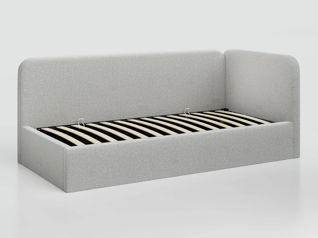 Divano singolo imbottito 90x200 con contenitore con struttura, Leo Colet 04 Grigio Chiaro