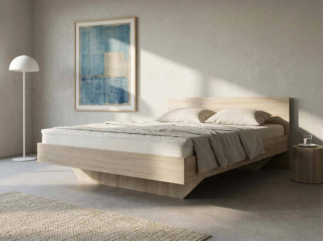Letto levitante 160x200 rovere sonoma DM2 realizzato con pannello per mobili