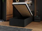 Letto 90x200 DM1 nero con telaio metallico sollevabile e contenitore