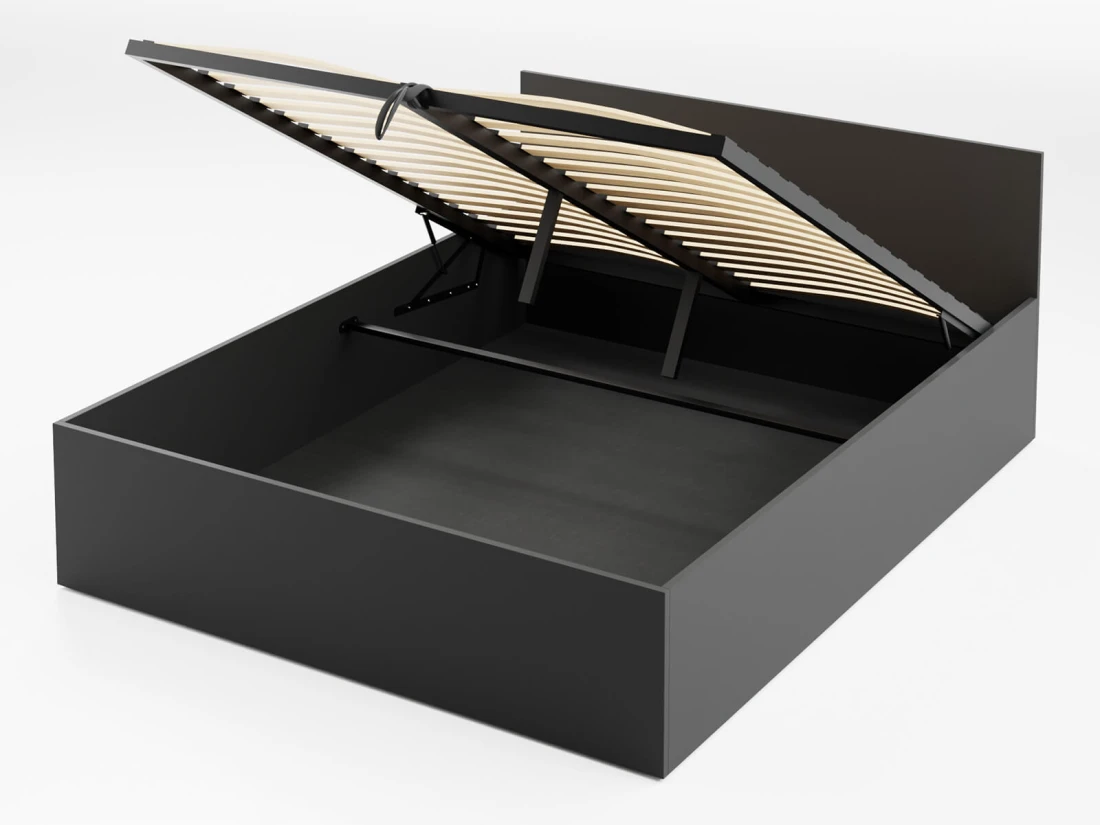 Letto 120x200 DM1 nero con telaio metallico sollevabile e contenitore