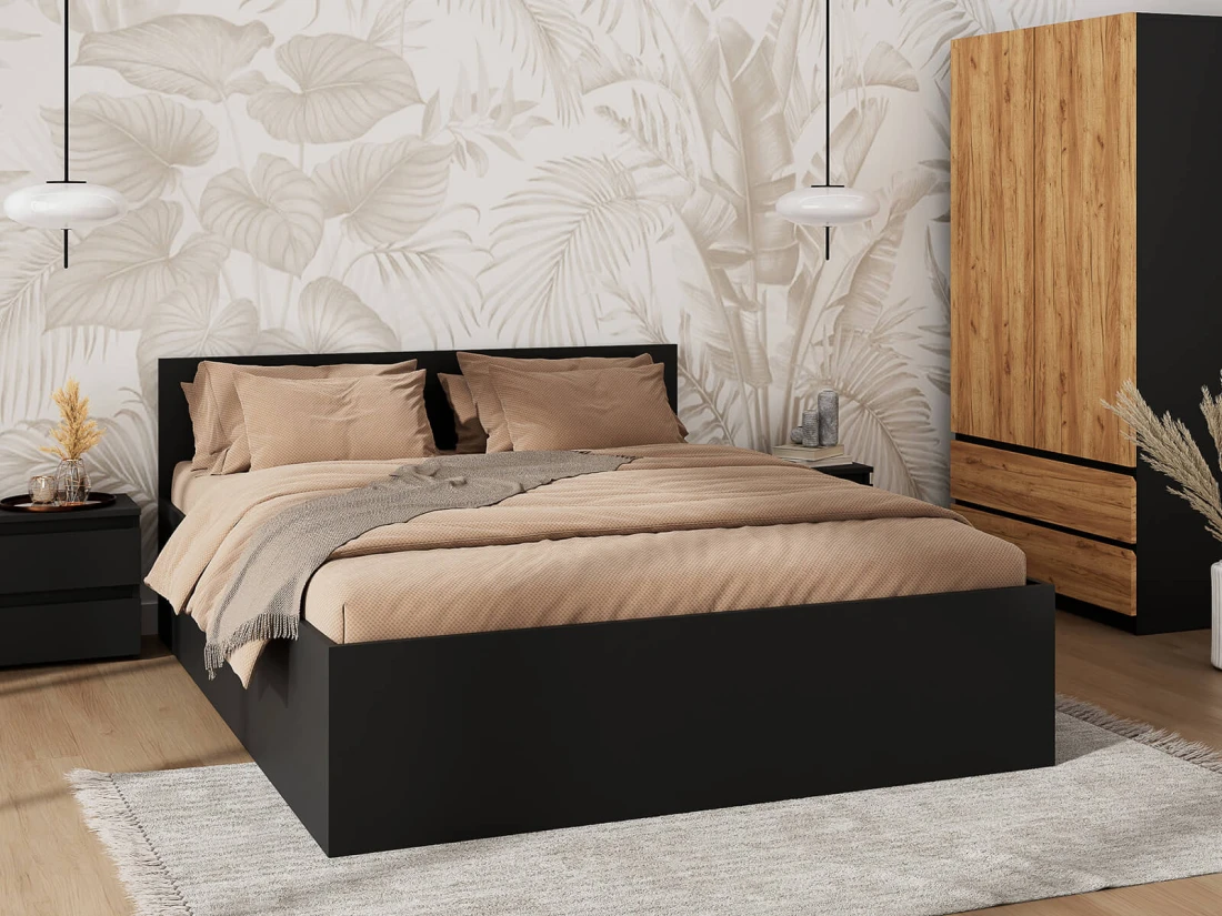 Letto 120x200 DM1 nero con telaio metallico sollevabile e contenitore