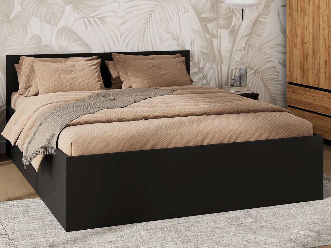 Letto 120x200 DM1 nero con telaio metallico sollevabile e contenitore