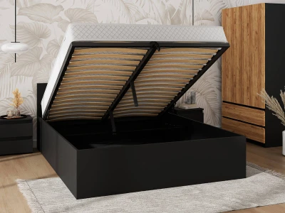 Letto 120x200 DM1 nero con telaio metallico sollevabile e contenitore