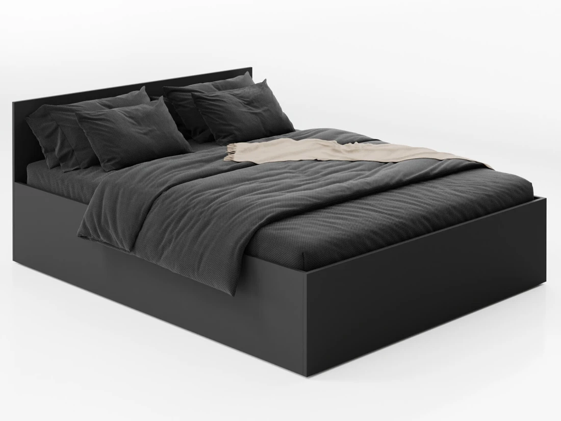 Letto 140x200 DM1 nero con telaio metallico sollevabile e contenitore