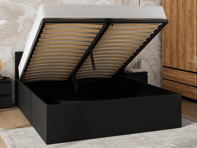 Letto 180x200 DM1 nero con telaio metallico sollevabile e contenitore