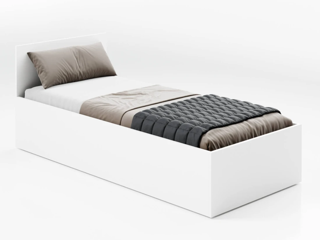 Letto 90x200 DM1 bianco con telaio metallico sollevabile e contenitore