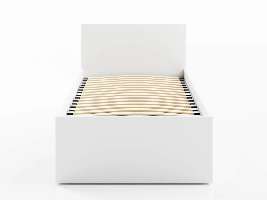 Letto 90x200 DM1 bianco con telaio metallico sollevabile e contenitore