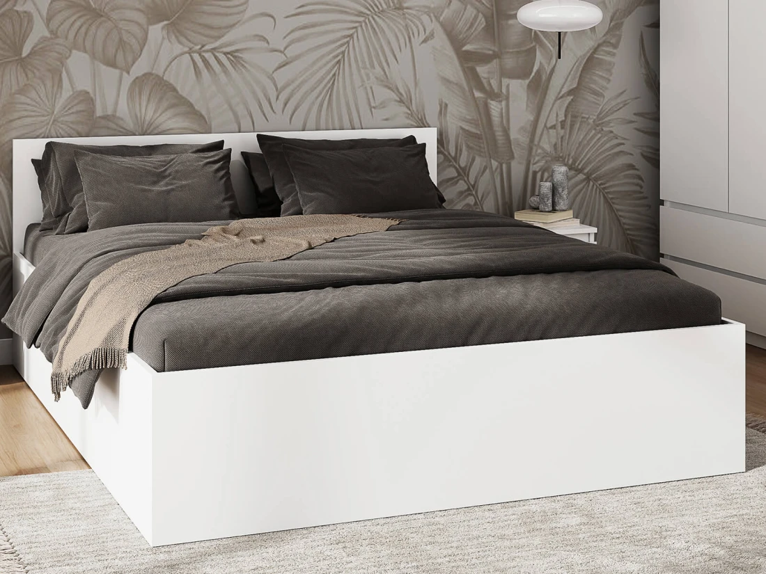 Letto 180x200 DM1 bianco con telaio metallico sollevabile e contenitore