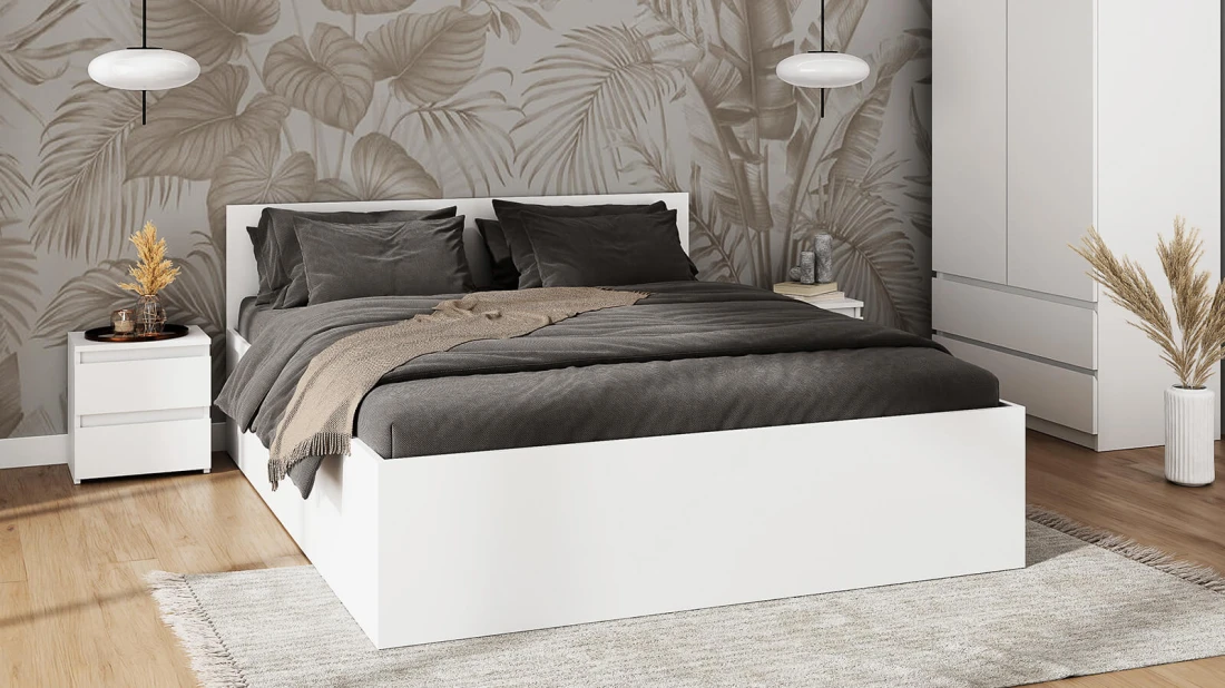 Letto 180x200 DM1 bianco con telaio metallico sollevabile e contenitore