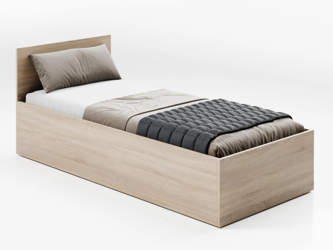 Letto 90x200 DM1 rovere di sonoma con telaio metallico sollevabile e contenitore