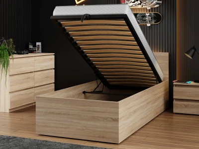 Letto 90x200 DM1 rovere di sonoma con telaio metallico sollevabile e contenitore