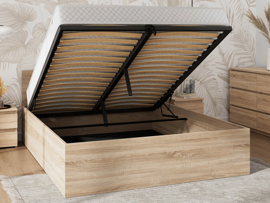 Letto 120x200 DM1 rovere di sonoma con telaio metallico sollevabile e contenitore