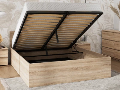 Letto 120x200 DM1 rovere di sonoma con telaio metallico sollevabile e contenitore