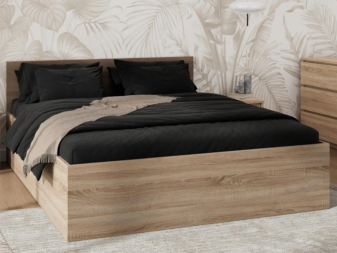 Letto 160x200 DM1 rovere di sonoma con telaio metallico sollevabile e contenitore