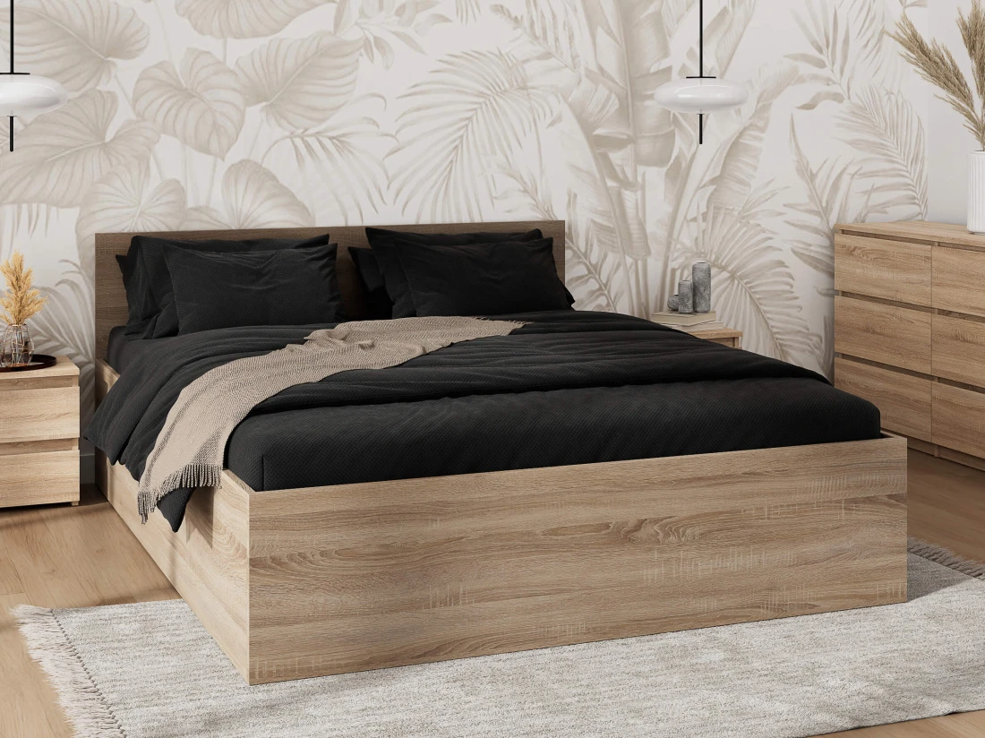 Letto 160x200 DM1 rovere di sonoma con telaio metallico sollevabile e contenitore