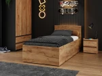 Letto 90x200 DM1 rovere artigianale con telaio metallico sollevabile e contenitore