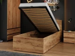 Letto 90x200 DM1 rovere artigianale con telaio metallico sollevabile e contenitore