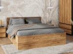 Letto 120x200 DM1 rovere artigianale con telaio metallico sollevabile e contenitore