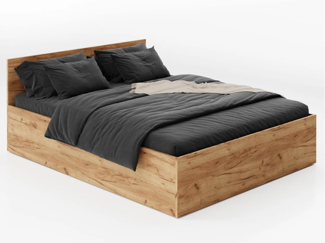 Letto 180x200 DM1 rovere artigianale con telaio metallico sollevabile e contenitore