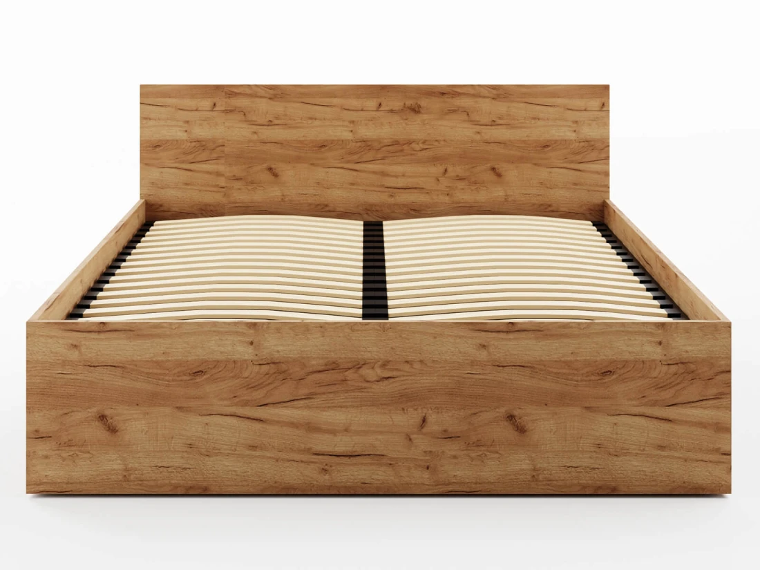 Letto 180x200 DM1 rovere artigianale con telaio metallico sollevabile e contenitore