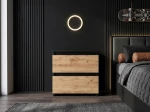 Comodino 2S 40x40 cm Fabio nero + rovere artigianale