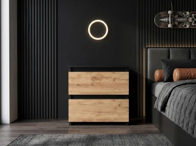 Comodino 2S 40x40 cm Fabio nero + rovere artigianale