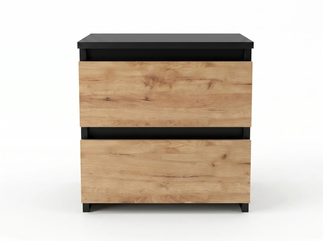 Comodino 2S 40x40 cm Fabio nero + rovere artigianale